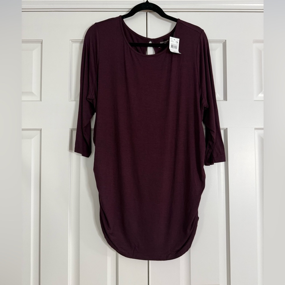 NWT Motherhood Maternity Burgundy Plum Long Sleeve Ruched Shirt Size 1X